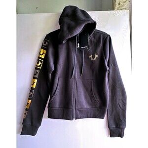 NWT $119 TRUE RELIGION Women's Hoodie MEDIUM M Crystal boxed Metallic Logo Zip